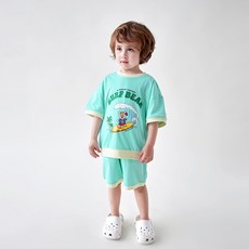 WALTONKIDS 兒童透氣衝浪熊上衣褲子套裝