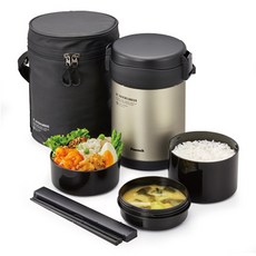孔雀冷熱飯盒組 便當+配菜盒+湯盒+筷子, 黑色, 1個