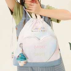 Vanwalk 出走 美式復古牛仔旅行抽繩後背包 V2614, 糖果白