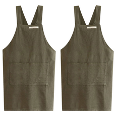 cofv 透氣棉麻圍裙, 2個, 深綠色