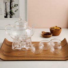Samho Glass 摩登耐熱玻璃茶壺套組 SH teapotset-2, 1套, 茶壺 + 暖茶器 + 圓形杯 4入