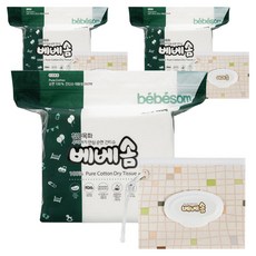 베베솜 표백 건티슈 순면 아기물티슈 리필형 360매 + 지퍼백, 60g, 3세트