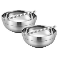 Balunfini 不鏽鋼雙層真空冷麵碗 + 筷子組, 2個, 冷麵碗(2p) + 筷子(2p)