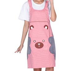 곰돌이 포켓 자수 타올 성인 긴팔 데일리 작업복 주방 앞치마, 레드, 1개