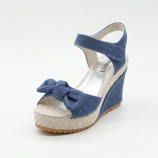 ShoesN 蝴蝶結坡跟涼鞋 sn013, 藍色, 245
