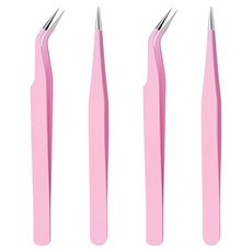 스티커 핀셋 정밀 다꾸 집게 일자형 0.9 x 11.4 cm 2p + 커브형 1.5 x 11.4 cm 2p 세트, 핑크, 1세트