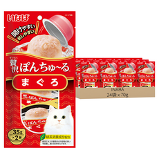 INABA 豪華果凍杯 2入 添加寒天Oligo寡糖 綠茶消臭成分, 鮪魚, 70g, 24袋
