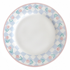 WORTH IT 渥思 棋盤格鬱金香甜點盤, 白色 + 藍色, 1個