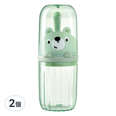 兒童造型旅行漱口杯牙刷杯, 便攜收納洗漱二合一 (綠色), 顏色隨機, 2個