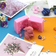 可愛兔子造型多用途手工蠟燭製作矽膠模具 3號設計, 粉紅色