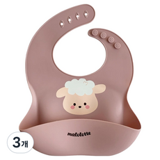 마롤로뜨 실리콘 아기 턱받이, 3개, 1개입, 핑크 양양이