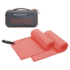 4monster 超細纖維毛巾 中型 2入 + EVA收納盒組合, 印度珊瑚色, 1套