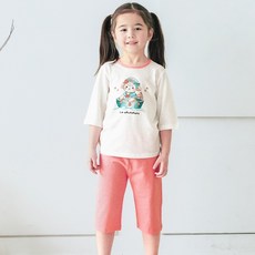 메이키즈 여아용 바다여행 7부 변화지 실내복 상하의 세트