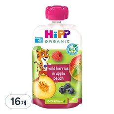 HiPP 喜寶 有機水果副食品 蘋果蜜桃野莓, 綜合口味(蘋果/水蜜桃/藍莓/覆盆莓), 100g, 16個