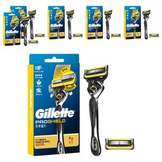 Gillette 吉列 Pro Shield黃色手動刮鬍刀手把+刮鬍刀片 2入組, 6套