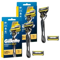 Gillette 吉列 正品 ProShield 鋒護系列黃色手動刮鬍刀柄 + 刀片 2入組, 2套