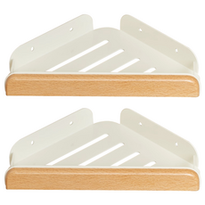 沐慕家居 免釘浴室廚房實木收納架 平面三角款 34x25cm, 2個