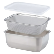 SHIMOMURA 下村工業 18-8 燕三條 不銹鋼方形保鮮盒附濾網 尺寸約寬17 x 深12.3 x 高6.4 cm, 1組, 1組