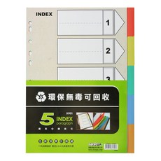 HFPWP 超聯捷 台灣製 環保無毒 5段塑膠五色分段紙 10本, 多色, 1組