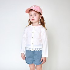 WALTONKIDS 女童蕾絲冰絲網紗開襟衫