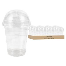 Tamsaa 透明PET飲料杯 圓頂蓋組合, 410ml, 100入