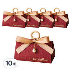 메리벨르 우드 고리 골드 진주 리본 삼각 구디백 대형, 버건디, 10개