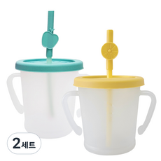 아가프라 매직빨대컵 S 2종 + 과일탑 2p 세트, 300ml, 2세트, 옐로우 + 민트(컵), 랜덤 발송(과일탑)