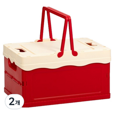 소소앤 접이식 폴딩 뚜껑형 수납 정리함, 크림 + 레드, 2개