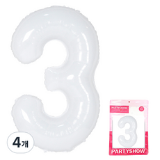 PARTYSHOW 數字鋁箔氣球 大型 3, 白色, 4個