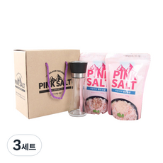 탑스코리아 히말라야 핑크솔트 굵은입자 500g + 얇은입자 500g + 플라스틱 그라인더 세트, 1kg, 3세트