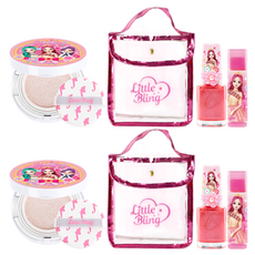 Little Bling Kid's Star Goddess 粉色小袋套組 A, 日常防曬霜 + 指甲環 (極光粉) + 潤唇膏 (粉) + 粉紅色小袋, 2組