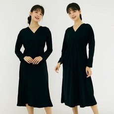 테라우드 여성용 피치기모 컴플리 긴팔 랩 원피스 잠옷 2p 세트