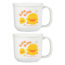 PiYOPiYO 黃色小鴨 牛奶杯 微波爐專用餐具 輕量 不易摔破 附單邊掛耳, 白色, 2個