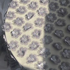 蝴蝶觸感 閃亮花朵 立體網紗蕾絲布料, 紫灰色