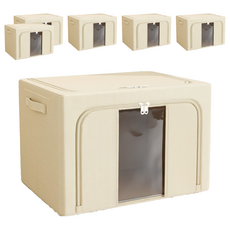 小麥購物 大容量牛津布透明大視窗衣物收納箱 單窗 66L, 米色, 6個