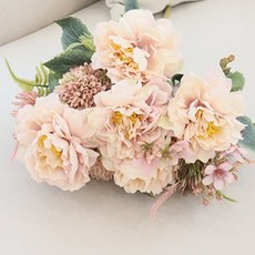 MORIANN 繡球牡丹人造花束, 粉奶油色, 1個