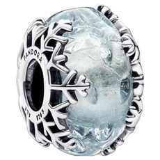 PANDORA 潘多拉 女款冬日藍色雪花穆拉諾玻璃串飾 792377C00 + 購物袋