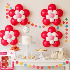 派對錶演 3 階段花卉珍珠氣球製作, 紅色的, 4件