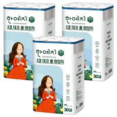 Hanyeji 3層壓紋捲筒衛生紙, 27m, 30捲, 3袋