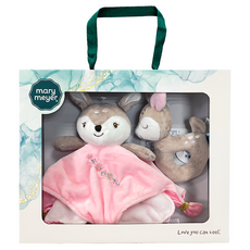 Mary Meyer 蜜兒經典禮盒 Set 安全柔軟布料 棉花糖聲響設計, 夢幻花鹿 粉色 + 棕色, 1盒