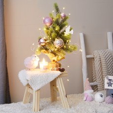 auting 聖誕樹燈飾 樹木裝飾 粉紅雪酪矮凳樹套組, 粉紅色