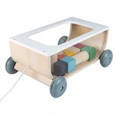 Janod 北歐簡約木玩具 櫻桃木膠合板材質, 積木拖車 藍色, 1個