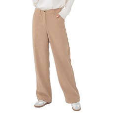 CARET 女款燈芯絨直筒長褲, L, 米白