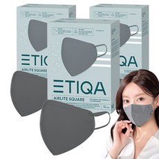ETIQA 에어라이트 스퀘어 마스크 중형 KF94, 3개, 그레이