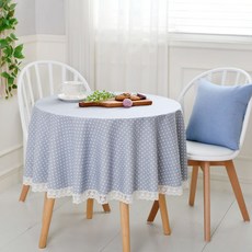 海洋圓點蕾絲圓形餐桌布, 藍色, 110*110cm
