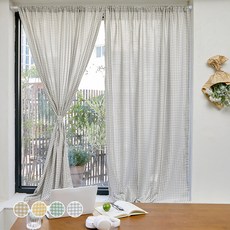 바자르 모노체크 가리개 창문형 커튼