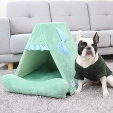 REDPUPPY 寵物牛奶絲帶三角屋, 綠藍色