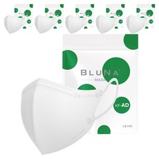 블루나 숨편한 2D 소형 비말차단 마스크 새부리형 KF-AD, 5매입, 30개, 화이트