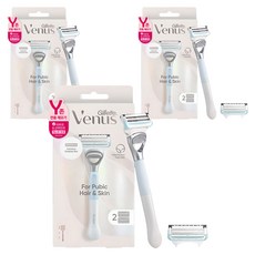 Venus 정품 Y존 제모 셀프케어 여성용면도기 핸들 + 면도날 2p 세트, 3개