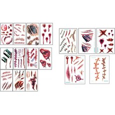 LUNAMINI 萬聖節傷口紋身貼紙 B款 11種 + 中型 5種 套組, 混合顏色, 1套